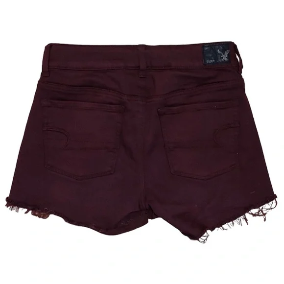 American Eagle Outfitters Super Stretch Hi-Rise Shortie Burgundy Shorts, size 4 - Picture 2 of 6
